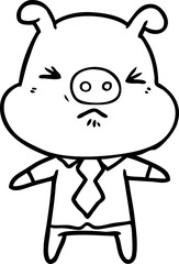 cartoon angry pig in shirt and tie