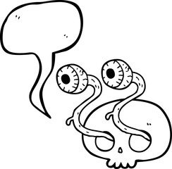 gross freehand drawn speech bubble cartoon skull with eyeballs