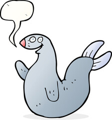 cartoon happy seal with speech bubble