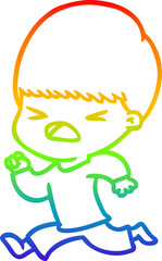 rainbow gradient line drawing of a cartoon stressed man