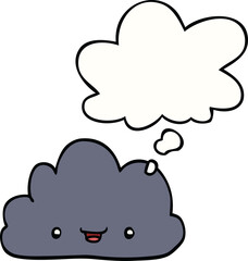 cartoon tiny happy cloud with thought bubble