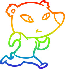 rainbow gradient line drawing of a cute cartoon bear