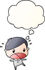 cartoon shocked man with thought bubble in smooth gradient style