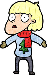 cartoon surprised christmas person