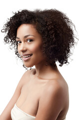Skincare, afro and beauty portrait of a woman with natural hair care and confidence from skin glow. Dermatology, face and African female person with youth isolated on a transparent png background