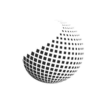 Halftone 3D globe. Abstract dotted circle. Round halftones geometric dots gradient. Texture template. Vector illustration isolated.