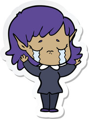 sticker of a cartoon crying elf girl