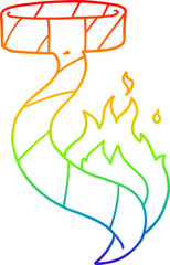 rainbow gradient line drawing of a cartoon burning tie