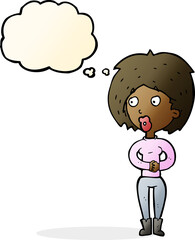 cartoon surprised woman with thought bubble