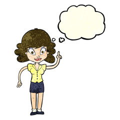 cartoon happy woman with idea with thought bubble