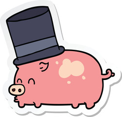sticker of a cartoon pig wearing top hat