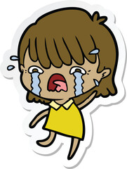 sticker of a cartoon girl crying