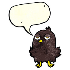 cartoon bored bird with thought bubble