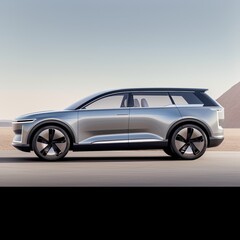 futuristi electric suv car isolated in a desert environment, generative ai