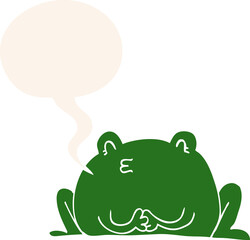 cute cartoon frog with speech bubble in retro style