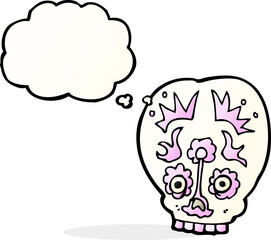 cartoon sugar skull with thought bubble