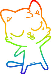 rainbow gradient line drawing of a cute cartoon cat