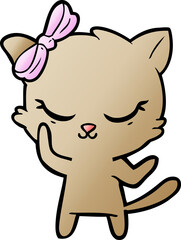 cute cartoon cat with bow