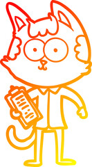 warm gradient line drawing of a happy cartoon salesman cat