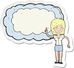 sticker of a cartoon woman with text space cloud