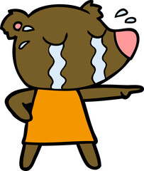 cartoon crying bear in dress pointing