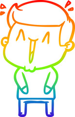 rainbow gradient line drawing of a cartoon excited man