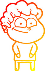warm gradient line drawing of a cartoon happy man