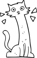 freehand drawn black and white cartoon cat