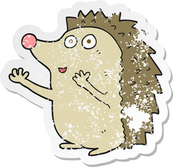retro distressed sticker of a cartoon cute hedgehog