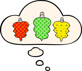 cartoon christmas decorations with thought bubble in comic book style