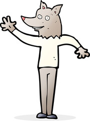 cartoon waving wolf man