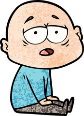 cartoon tired bald man