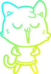 cold gradient line drawing of a cartoon cat singing