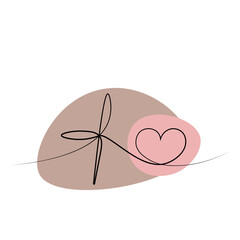 Christian icon Cross and heart in one line in color