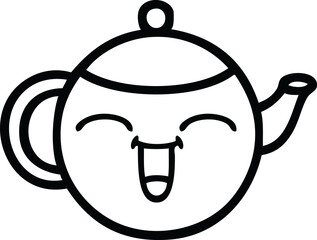 line drawing cartoon of a happy teapot