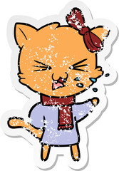 distressed sticker of a cartoon cat