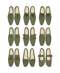 カーキの革靴のイラストセット