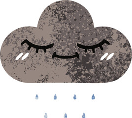 retro illustration style cartoon of a storm rain cloud