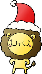 hand drawn gradient cartoon of a lion wearing santa hat