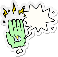 spooky halloween zombie hand with speech bubble sticker