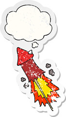 cartoon firework with thought bubble as a distressed worn sticker
