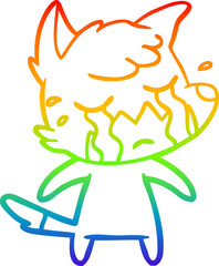 rainbow gradient line drawing of a crying fox cartoon