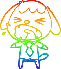 rainbow gradient line drawing of a cute cartoon dog barking