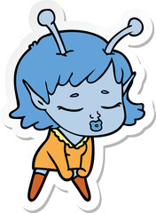 sticker of a cute alien girl cartoon