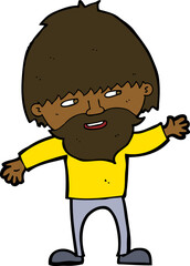 cartoon happy bearded man waving