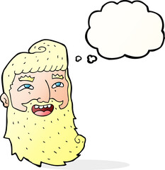cartoon laughing bearded man with thought bubble