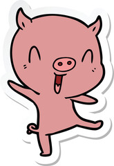 sticker of a cartoon pig dancing