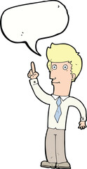 cartoon friendly man with idea with speech bubble