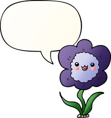 cartoon flower with speech bubble in smooth gradient style