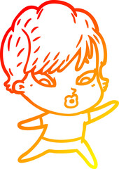 warm gradient line drawing of a cartoon woman